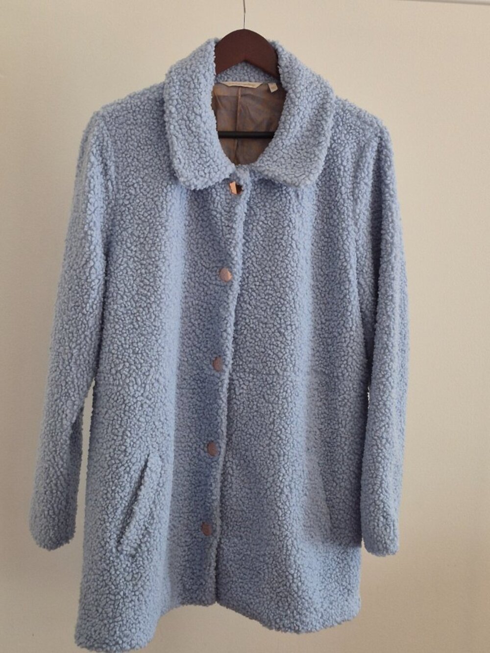 Soft Surroundings Contesse Coat Women’s L Carolina Blue Faux Sherpa Teddy
